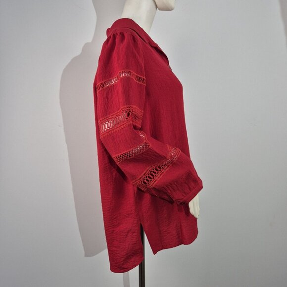 John Mark Tunic Top Women's  Size XL Cabana Wine Lace  Relaxed Fit Red (53) - Picture 5 of 14